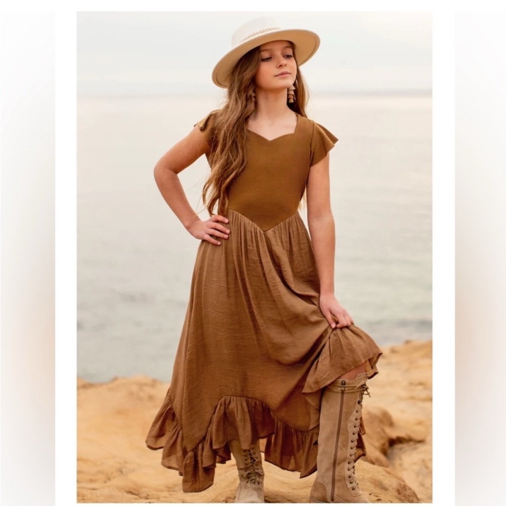 Joyfolie Brown Ruffle Hem Casual Girls Dress